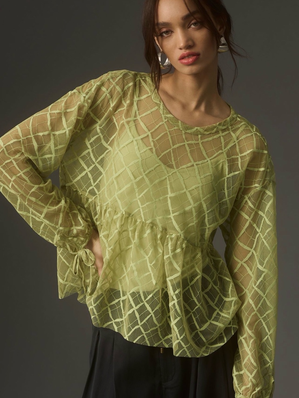 Anthropologie Green Sheer BabyDoll Layering Top! ✨🫒